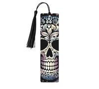 5 Pcs Wooden Bookmark for Men Women Wood Bookmarks with Holes and Tassels Vintage Bookmark Cool Skull Wood Hanging Tags Ornaments Handmade Craft Book Marks for Gifts