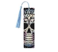5 Pcs Wooden Bookmark for Men Women Wood Bookmarks with Holes and Tassels Vintage Bookmark Cool Skull Wood Hanging Tags Ornaments Handmade Craft Book Marks for Gifts
