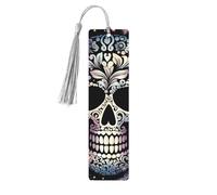 5 Pcs Wooden Bookmark for Men Women Wood Bookmarks with Holes and Tassels Vintage Bookmark Cool Skull Wood Hanging Tags Ornaments Handmade Craft Book Marks for Gifts