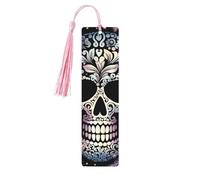 5 Pcs Wooden Bookmark for Men Women Wood Bookmarks with Holes and Tassels Vintage Bookmark Cool Skull Wood Hanging Tags Ornaments Handmade Craft Book Marks for Gifts