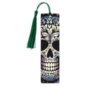 5 Pcs Wooden Bookmark for Men Women Wood Bookmarks with Holes and Tassels Vintage Bookmark Cool Skull Wood Hanging Tags Ornaments Handmade Craft Book Marks for Gifts