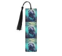 5 Pcs Wooden Bookmark for Men Women Wood Bookmarks with Holes and Tassels Vintage Bookmark Cute Sea Animal Manatee Wood Hanging Tags Ornaments Handmade Craft Book Marks for Gifts
