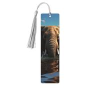 5 Pcs Wooden Bookmark for Men Women Wood Bookmarks with Holes and Tassels Vintage Bookmark Elephant is Sitting in The Water Wood Hanging Tags Ornaments Handmade Craft Book Marks for Gifts