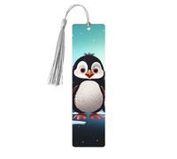5 Pcs Wooden Bookmark for Men Women Wood Bookmarks with Holes and Tassels Vintage Bookmark Five Cute Penguins Wood Hanging Tags Ornaments Handmade Craft Book Marks for Gifts