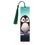 5 Pcs Wooden Bookmark for Men Women Wood Bookmarks with Holes and Tassels Vintage Bookmark Five Cute Penguins Wood Hanging Tags Ornaments Handmade Craft Book Marks for Gifts