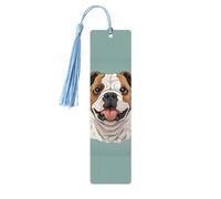 5 Pcs Wooden Bookmark for Men Women Wood Bookmarks with Holes and Tassels Vintage Bookmark Funny English Bulldog Wood Hanging Tags Ornaments Handmade Craft Book Marks for Gifts