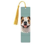 5 Pcs Wooden Bookmark for Men Women Wood Bookmarks with Holes and Tassels Vintage Bookmark Funny English Bulldog Wood Hanging Tags Ornaments Handmade Craft Book Marks for Gifts