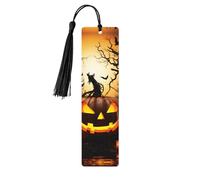 5 Pcs Wooden Bookmark for Men Women Wood Bookmarks with Holes and Tassels Vintage Bookmark Halloween Pumpkin Wood Hanging Tags Ornaments Handmade Craft Book Marks for Gifts