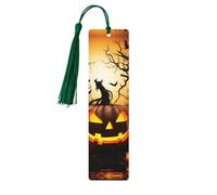 5 Pcs Wooden Bookmark for Men Women Wood Bookmarks with Holes and Tassels Vintage Bookmark Halloween Pumpkin Wood Hanging Tags Ornaments Handmade Craft Book Marks for Gifts