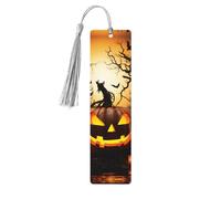 5 Pcs Wooden Bookmark for Men Women Wood Bookmarks with Holes and Tassels Vintage Bookmark Halloween Pumpkin Wood Hanging Tags Ornaments Handmade Craft Book Marks for Gifts