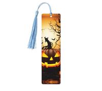 5 Pcs Wooden Bookmark for Men Women Wood Bookmarks with Holes and Tassels Vintage Bookmark Halloween Pumpkin Wood Hanging Tags Ornaments Handmade Craft Book Marks for Gifts