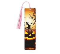 5 Pcs Wooden Bookmark for Men Women Wood Bookmarks with Holes and Tassels Vintage Bookmark Halloween Pumpkin Wood Hanging Tags Ornaments Handmade Craft Book Marks for Gifts