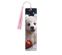 5 Pcs Wooden Bookmark for Men Women Wood Bookmarks with Holes and Tassels Vintage Bookmark Merry Christmas White Snow Dog Wood Hanging Tags Ornaments Handmade Craft Book Marks for Gifts