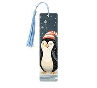 5 Pcs Wooden Bookmark for Men Women Wood Bookmarks with Holes and Tassels Vintage Bookmark Merry Christmas Penguins Wood Hanging Tags Ornaments Handmade Craft Book Marks for Gifts