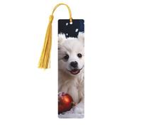 5 Pcs Wooden Bookmark for Men Women Wood Bookmarks with Holes and Tassels Vintage Bookmark Merry Christmas White Snow Dog Wood Hanging Tags Ornaments Handmade Craft Book Marks for Gifts
