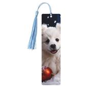 5 Pcs Wooden Bookmark for Men Women Wood Bookmarks with Holes and Tassels Vintage Bookmark Merry Christmas White Snow Dog Wood Hanging Tags Ornaments Handmade Craft Book Marks for Gifts