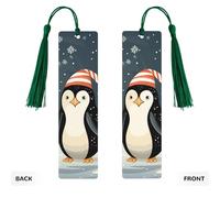 5 Pcs Wooden Bookmark for Men Women Wood Bookmarks with Holes and Tassels Vintage Bookmark Merry Christmas Penguins Wood Hanging Tags Ornaments Handmade Craft Book Marks for Gifts