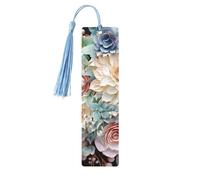 5 Pcs Wooden Bookmark for Men Women Wood Bookmarks with Holes and Tassels Vintage Bookmark Modern Bohemia Flower Wood Hanging Tags Ornaments Handmade Craft Book Marks for Gifts