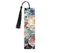 5 Pcs Wooden Bookmark for Men Women Wood Bookmarks with Holes and Tassels Vintage Bookmark Modern Bohemia Flower Wood Hanging Tags Ornaments Handmade Craft Book Marks for Gifts