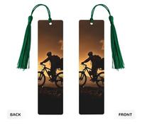 5 Pcs Wooden Bookmark for Men Women Wood Bookmarks with Holes and Tassels Vintage Bookmark Mountain Bike in The Evening Wood Hanging Tags Ornaments Handmade Craft Book Marks for Gifts