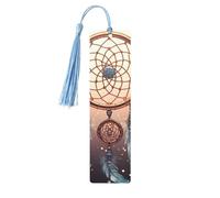 5 Pcs Wooden Bookmark for Men Women Wood Bookmarks with Holes and Tassels Vintage Bookmark Native American Dream Catcher Wood Hanging Tags Ornaments Handmade Craft Book Marks for Gifts