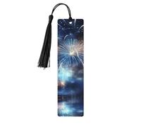 5 Pcs Wooden Bookmark for Men Women Wood Bookmarks with Holes and Tassels Vintage Bookmark New Year Pyrotechnics Wood Hanging Tags Ornaments Handmade Craft Book Marks for Gifts