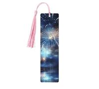 5 Pcs Wooden Bookmark for Men Women Wood Bookmarks with Holes and Tassels Vintage Bookmark New Year Pyrotechnics Wood Hanging Tags Ornaments Handmade Craft Book Marks for Gifts