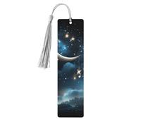 5 Pcs Wooden Bookmark for Men Women Wood Bookmarks with Holes and Tassels Vintage Bookmark Nightsky Hanging Moon Stars Wood Hanging Tags Ornaments Handmade Craft Book Marks for Gifts