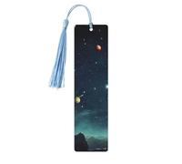 5 Pcs Wooden Bookmark for Men Women Wood Bookmarks with Holes and Tassels Vintage Bookmark Outer Space Starry Sky Wood Hanging Tags Ornaments Handmade Craft Book Marks for Gifts