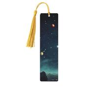 5 Pcs Wooden Bookmark for Men Women Wood Bookmarks with Holes and Tassels Vintage Bookmark Outer Space Starry Sky Wood Hanging Tags Ornaments Handmade Craft Book Marks for Gifts