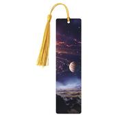 5 Pcs Wooden Bookmark for Men Women Wood Bookmarks with Holes and Tassels Vintage Bookmark Outer Space Galaxy Universe Wood Hanging Tags Ornaments Handmade Craft Book Marks for Gifts
