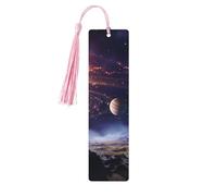 5 Pcs Wooden Bookmark for Men Women Wood Bookmarks with Holes and Tassels Vintage Bookmark Outer Space Galaxy Universe Wood Hanging Tags Ornaments Handmade Craft Book Marks for Gifts