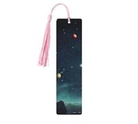 5 Pcs Wooden Bookmark for Men Women Wood Bookmarks with Holes and Tassels Vintage Bookmark Outer Space Starry Sky Wood Hanging Tags Ornaments Handmade Craft Book Marks for Gifts