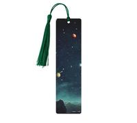 5 Pcs Wooden Bookmark for Men Women Wood Bookmarks with Holes and Tassels Vintage Bookmark Outer Space Starry Sky Wood Hanging Tags Ornaments Handmade Craft Book Marks for Gifts