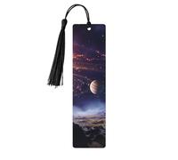 5 Pcs Wooden Bookmark for Men Women Wood Bookmarks with Holes and Tassels Vintage Bookmark Outer Space Galaxy Universe Wood Hanging Tags Ornaments Handmade Craft Book Marks for Gifts