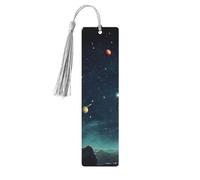 5 Pcs Wooden Bookmark for Men Women Wood Bookmarks with Holes and Tassels Vintage Bookmark Outer Space Starry Sky Wood Hanging Tags Ornaments Handmade Craft Book Marks for Gifts