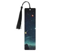 5 Pcs Wooden Bookmark for Men Women Wood Bookmarks with Holes and Tassels Vintage Bookmark Outer Space Starry Sky Wood Hanging Tags Ornaments Handmade Craft Book Marks for Gifts