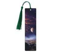 5 Pcs Wooden Bookmark for Men Women Wood Bookmarks with Holes and Tassels Vintage Bookmark Outer Space Galaxy Universe Wood Hanging Tags Ornaments Handmade Craft Book Marks for Gifts