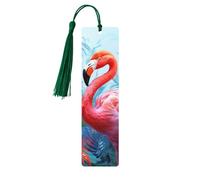 5 Pcs Wooden Bookmark for Men Women Wood Bookmarks with Holes and Tassels Vintage Bookmark Painted Flamingo Wood Hanging Tags Ornaments Handmade Craft Book Marks for Gifts