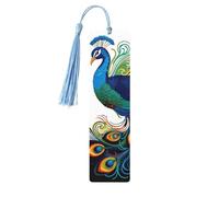 5 Pcs Wooden Bookmark for Men Women Wood Bookmarks with Holes and Tassels Vintage Bookmark Peacock Pattern Wood Hanging Tags Ornaments Handmade Craft Book Marks for Gifts