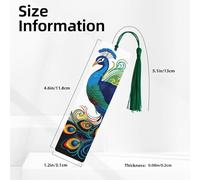 5 Pcs Wooden Bookmark for Men Women Wood Bookmarks with Holes and Tassels Vintage Bookmark Peacock Pattern Wood Hanging Tags Ornaments Handmade Craft Book Marks for Gifts