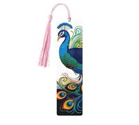 5 Pcs Wooden Bookmark for Men Women Wood Bookmarks with Holes and Tassels Vintage Bookmark Peacock Pattern Wood Hanging Tags Ornaments Handmade Craft Book Marks for Gifts