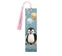 5 Pcs Wooden Bookmark for Men Women Wood Bookmarks with Holes and Tassels Vintage Bookmark Penguin Balloon Snowflake Wood Hanging Tags Ornaments Handmade Craft Book Marks for Gifts