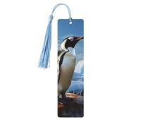 5 Pcs Wooden Bookmark for Men Women Wood Bookmarks with Holes and Tassels Vintage Bookmark Penguin Print Wood Hanging Tags Ornaments Handmade Craft Book Marks for Gifts