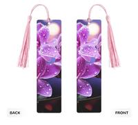 5 Pcs Wooden Bookmark for Men Women Wood Bookmarks with Holes and Tassels Vintage Bookmark Purple Flower Wood Hanging Tags Ornaments Handmade Craft Book Marks for Gifts