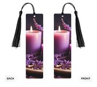 5 Pcs Wooden Bookmark for Men Women Wood Bookmarks with Holes and Tassels Vintage Bookmark Purple Lavender with Candles Wood Hanging Tags Ornaments Handmade Craft Book Marks for Gifts