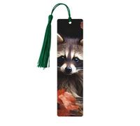 5 Pcs Wooden Bookmark for Men Women Wood Bookmarks with Holes and Tassels Vintage Bookmark Raccoon in The Fall Tree Hole Wood Hanging Tags Ornaments Handmade Craft Book Marks for Gifts