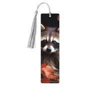 5 Pcs Wooden Bookmark for Men Women Wood Bookmarks with Holes and Tassels Vintage Bookmark Raccoon in The Fall Tree Hole Wood Hanging Tags Ornaments Handmade Craft Book Marks for Gifts