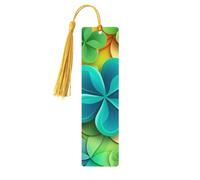 5 Pcs Wooden Bookmark for Men Women Wood Bookmarks with Holes and Tassels Vintage Bookmark Rainbow Circle Shamrock Wood Hanging Tags Ornaments Handmade Craft Book Marks for Gifts