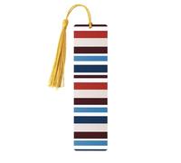 5 Pcs Wooden Bookmark for Men Women Wood Bookmarks with Holes and Tassels Vintage Bookmark Red Blue White Gray Stripes Wood Hanging Tags Ornaments Handmade Craft Book Marks for Gifts